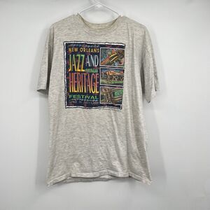 VTG 1991 New Orleans Jazz Heritage Festival Gray T-Shirt SS Music Sax Graphic